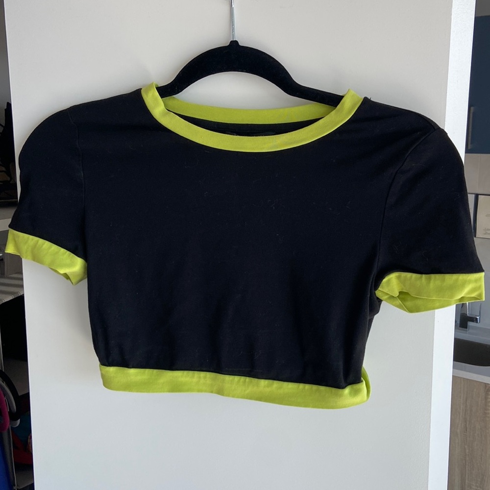 Black crop top with Green Hemming - Y2K crop top